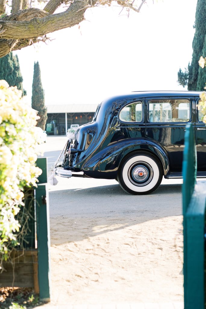 Old-fashioned car at Monterey wedding