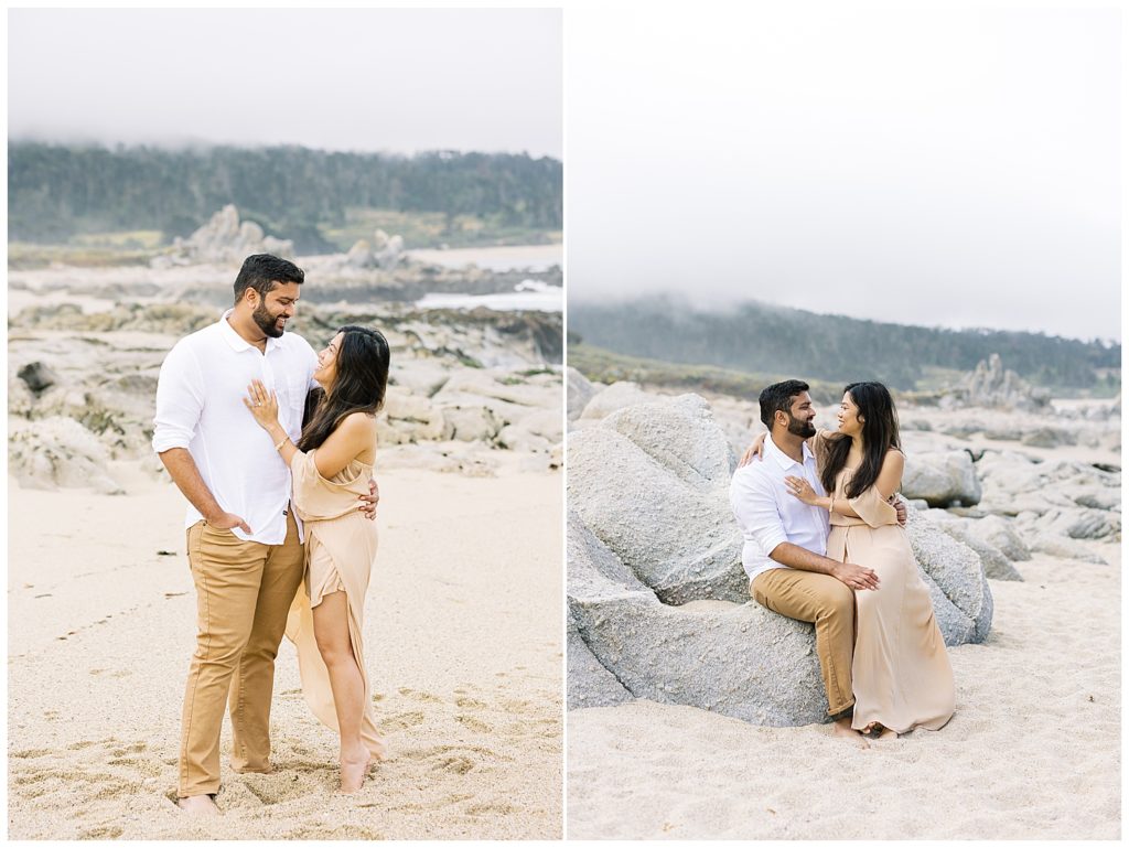 standing and sitting couple portraits at Carmel by the Sea by film photographer AGS Photo Art