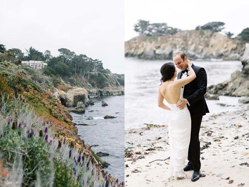 bride and groom during their First Look at Carmel By The Sea by film photographer AGS Photo Art