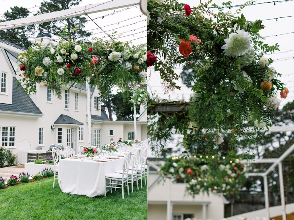 photos of flower chandeliers at Luxury Carmel By The Sea Wedding at private estate