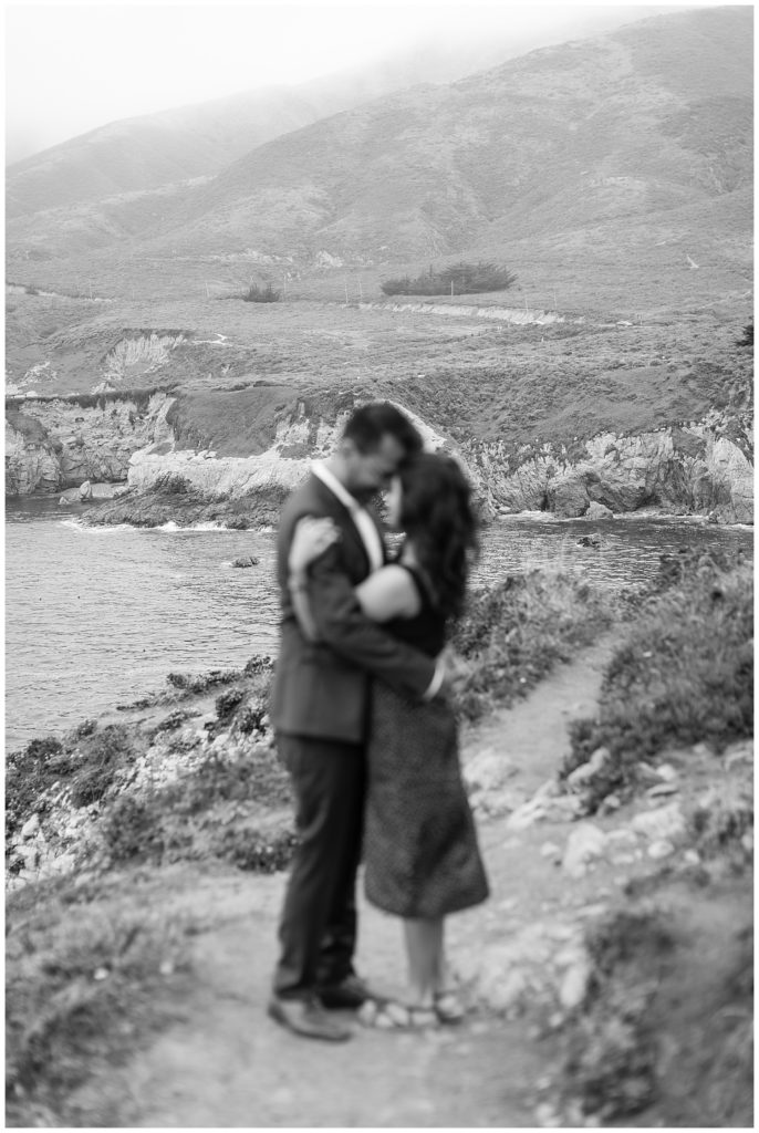 black and white surprise proposal couple portrait by Big Sur film photographer AGS Photo Art