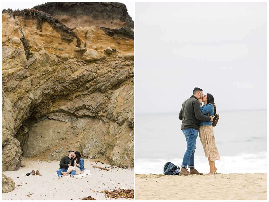 Big Sur photographer portraits of the couple sharing a kiss on the beach