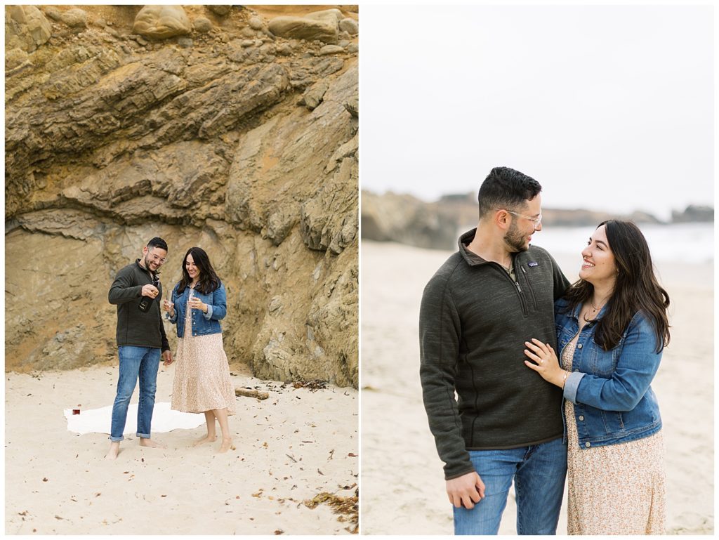 Big Sur photographer portrait of couple sharing champagne on the beach