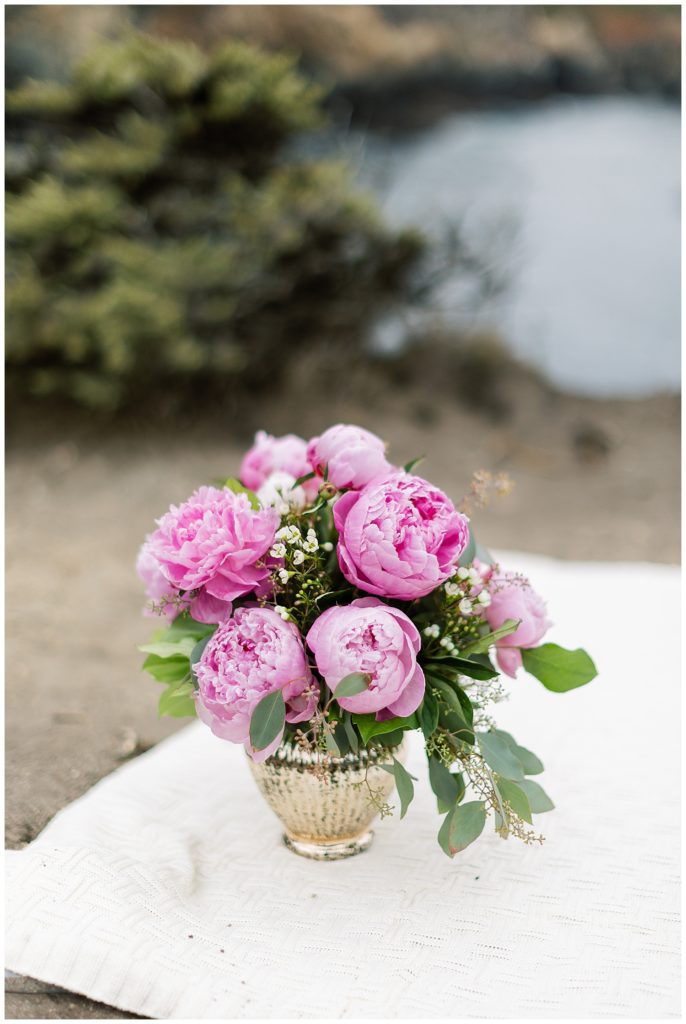 pink peonies by Flor De Monterey for couple's Glen Oaks Big Sur proposal