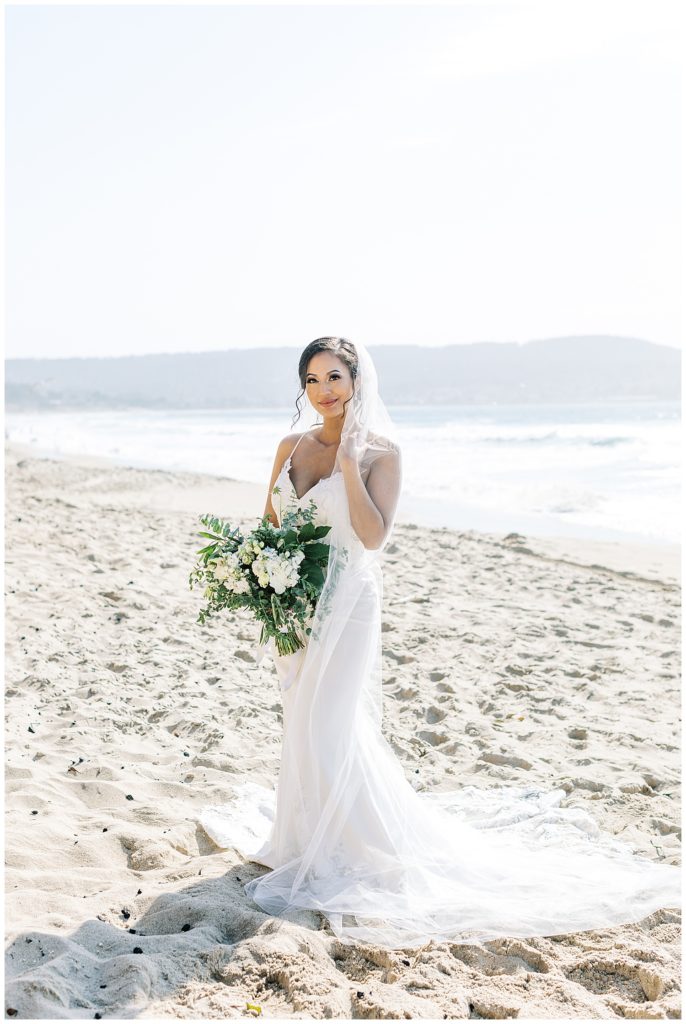 Monterey intimate wedding bridal portrait at the beach