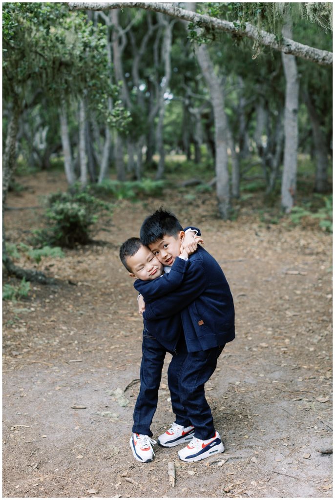 portrait of brothers hugging each other