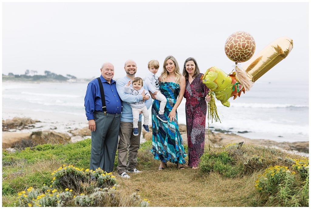 film photograph of family at Pebble Beach celebrating a birthday