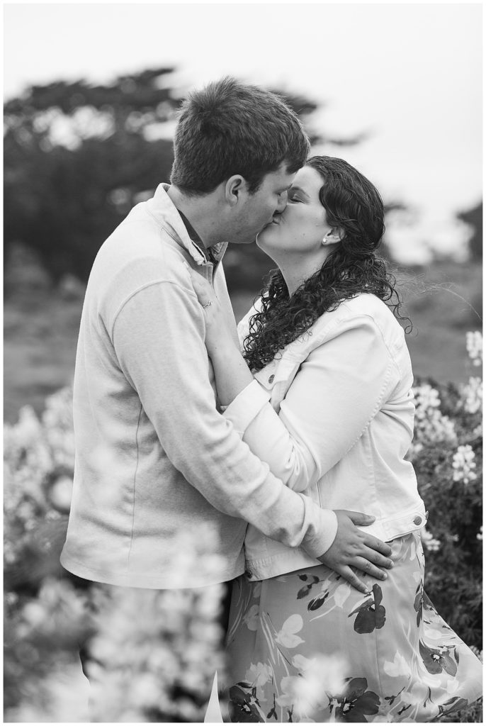 kissing couple portrait at Spanish Bay in Pebble Beach by film photographer AGS Photo Art