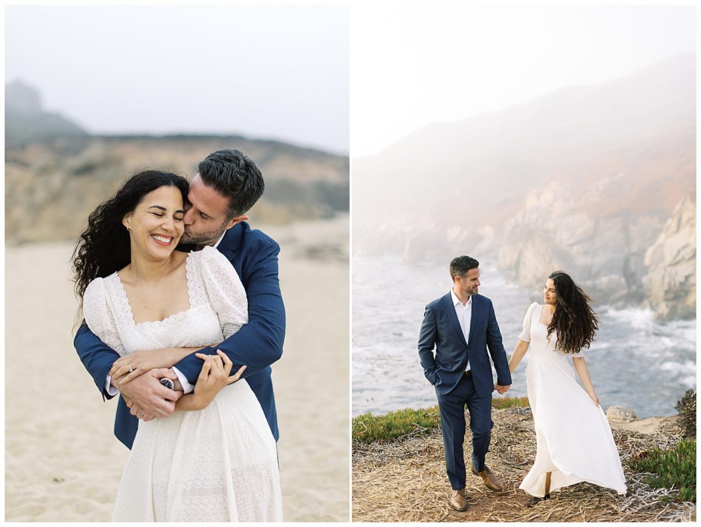 Big Sur Engagement + Bernardus Wedding couple portraits on the beach and overlooking the water from the cliffs by film photographer AGS Photo Art