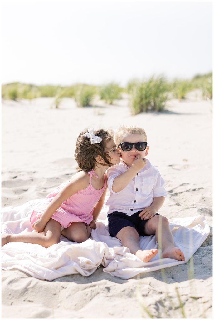 Cape May family session of two babies on a blanket by film photographer AGS Photo Art