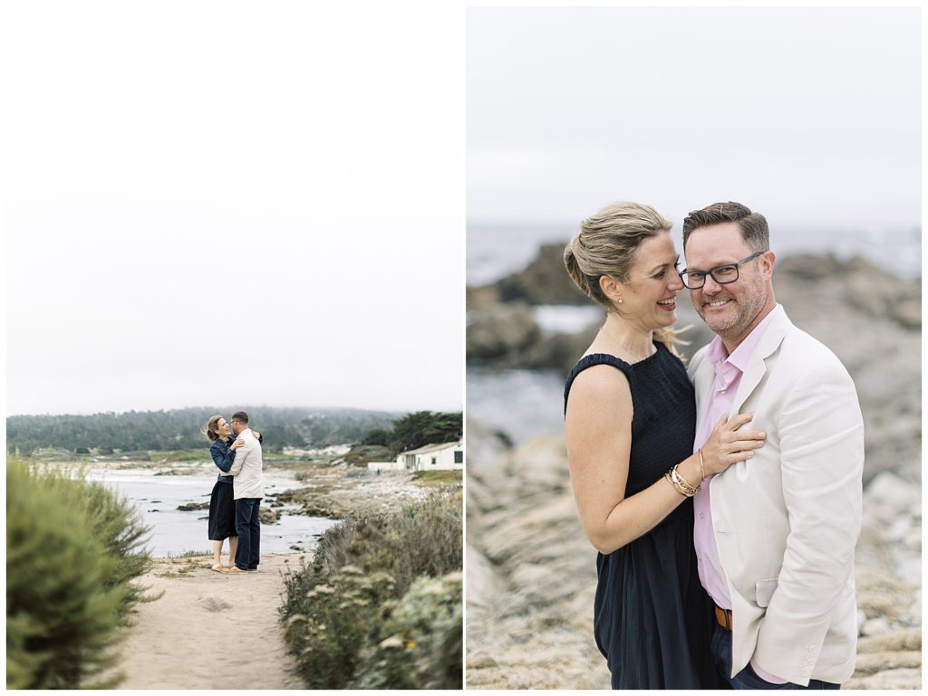 engagement session portraits at Pebble Beach by the water