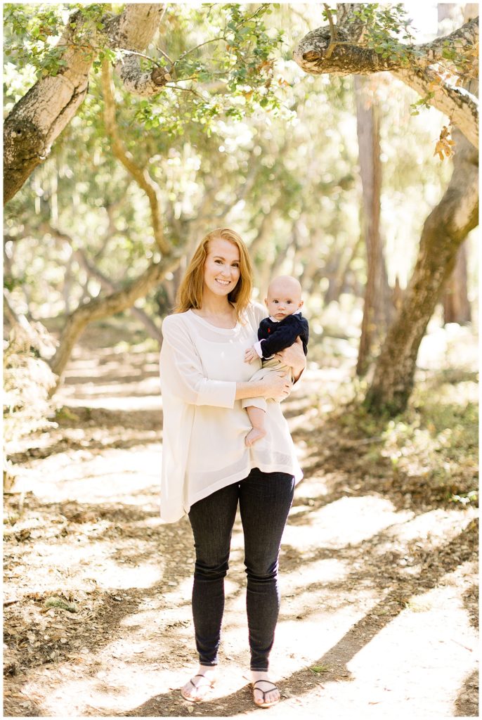 Mom and her newborn in the Del Monte Forest in Pebble Beach