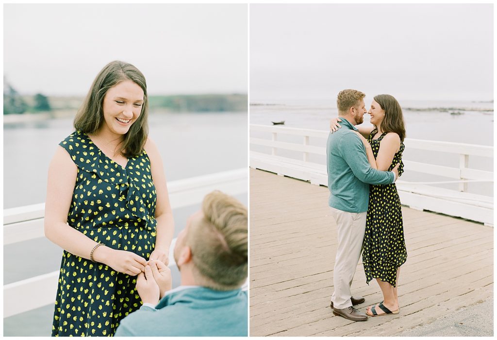 couple portraits during Pebble Beach surprise proposal on the pier