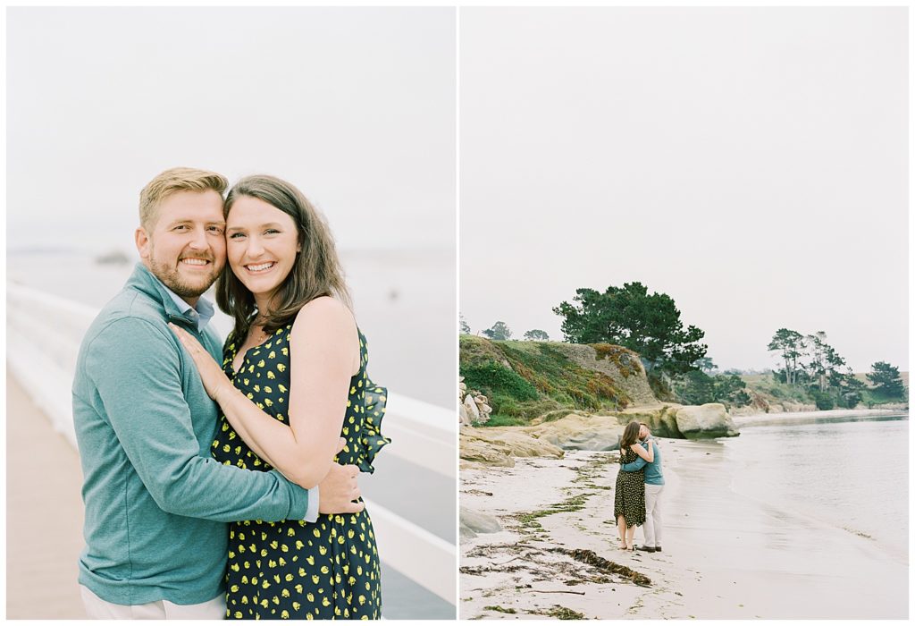 couple portraits at Pebble Beach on the pier and beach