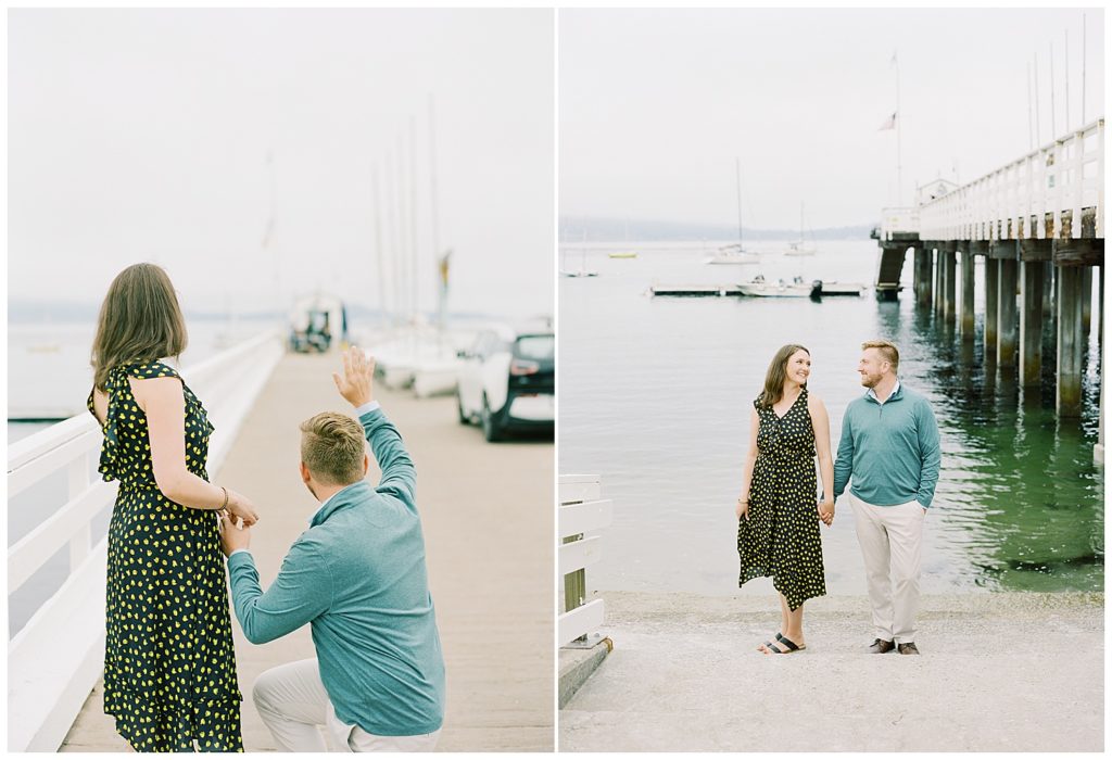 couple portraits on the pier during surprise proposal in Pebble Beach