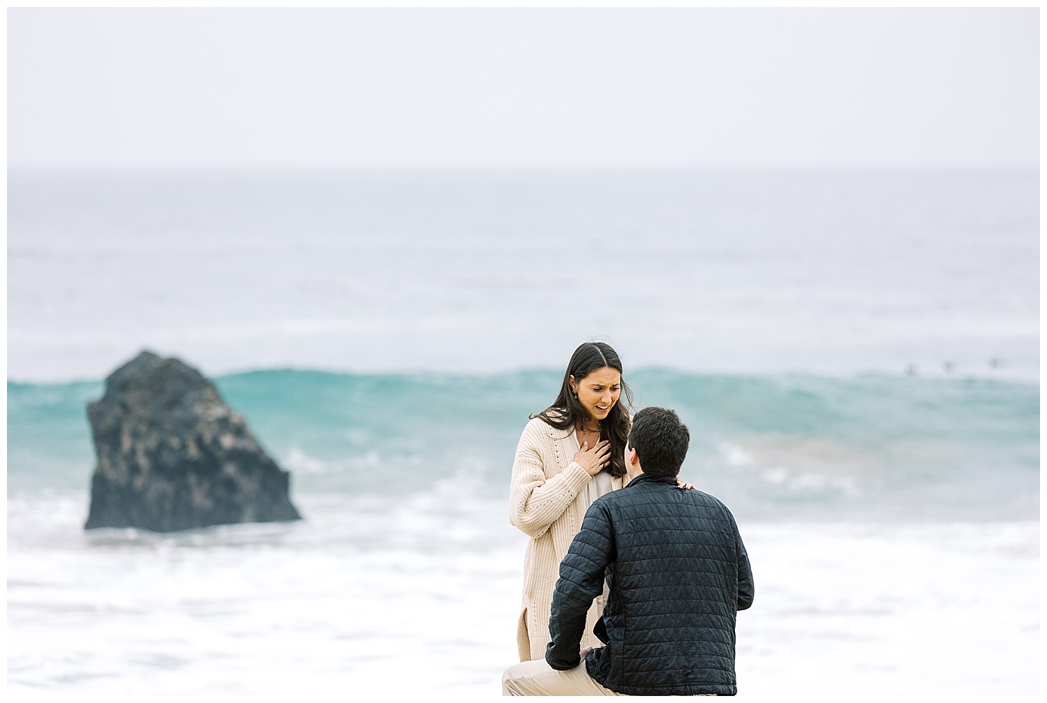 landscape surprise proposal photo in Big Sur on the beach by film photographer AGS Photo Art