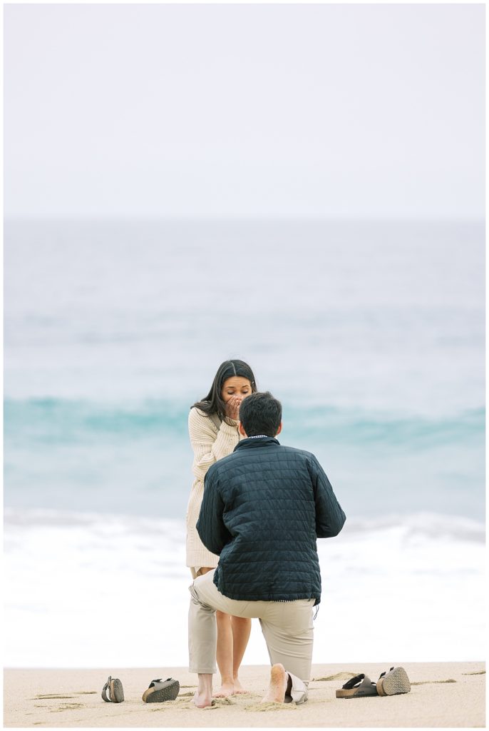 down-on-one-knee moment Big Sur engagement shoot by film photographer AGS Photo Art