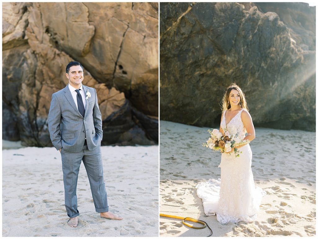 wedding portraits of the bride and groom on the sand by film photographer AGS Photo Art