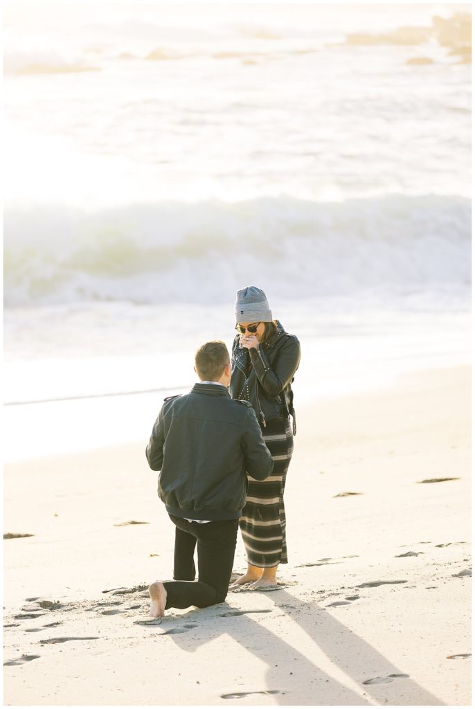 popping the question during Carmel by the Sea engagement session by film photographer AGS Photo Art