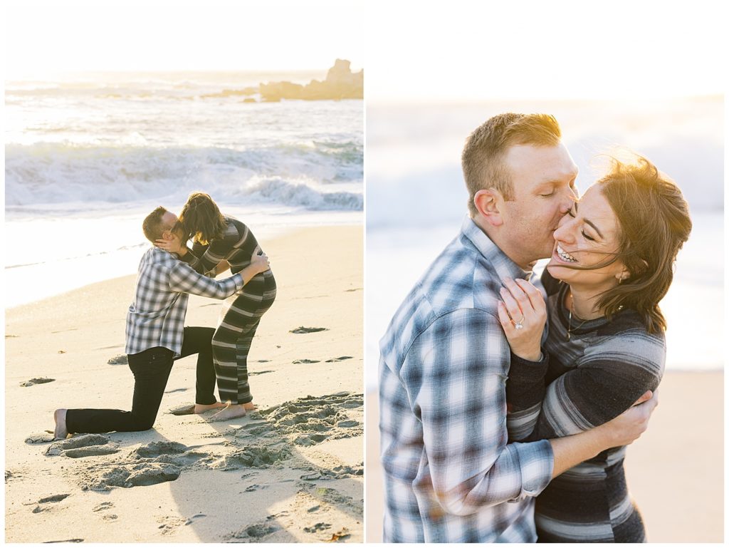windswept kissing portraits from Carmel by the Sea engagement session