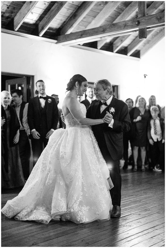 black and white portrait from father daughter first dance
