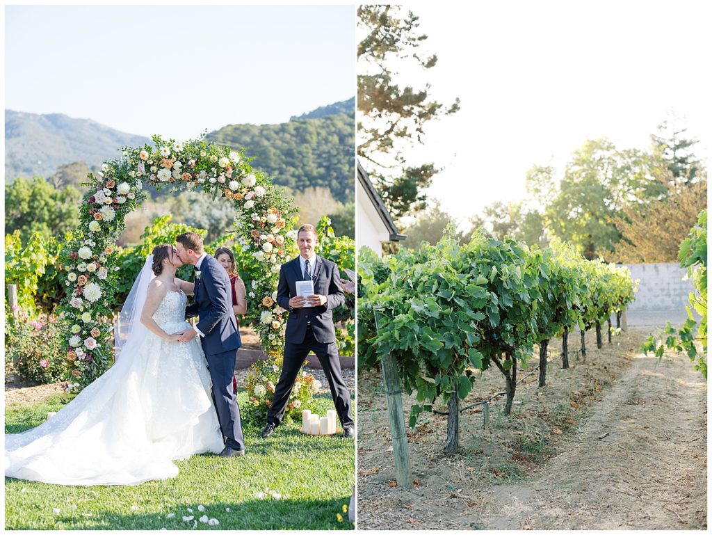Folktale Winery film wedding portraits in the vineyard during the ceremony