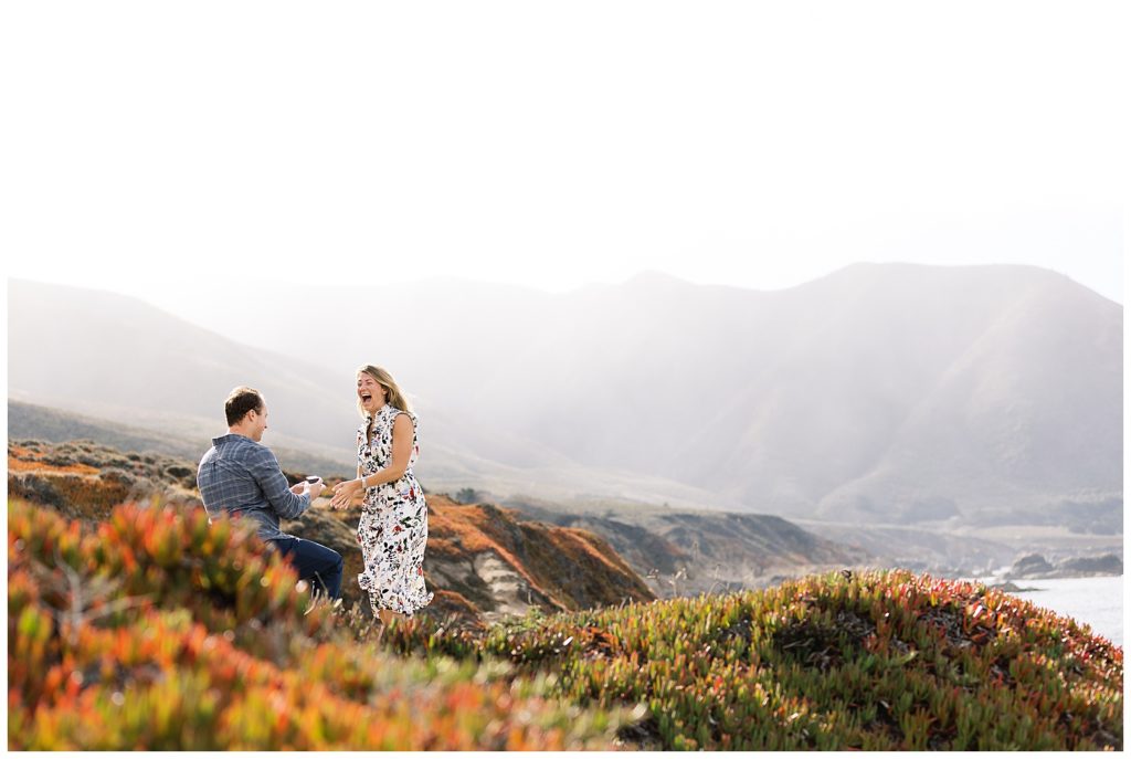 ecstatic proposal scene overlooking the hills, valleys, and oceans by film photographer AGS Photo Art