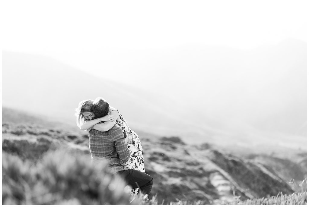 black and white landscape photo of a Post Ranch Inn surprise proposal with a very happy ending by film photographer AGS Photo Art