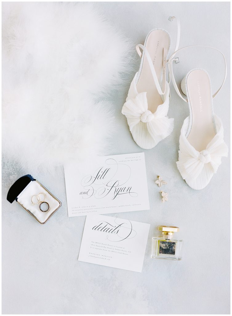 flat lay of MPCC Beach House intimate wedding bridal details by film photographer AGS Photo Art