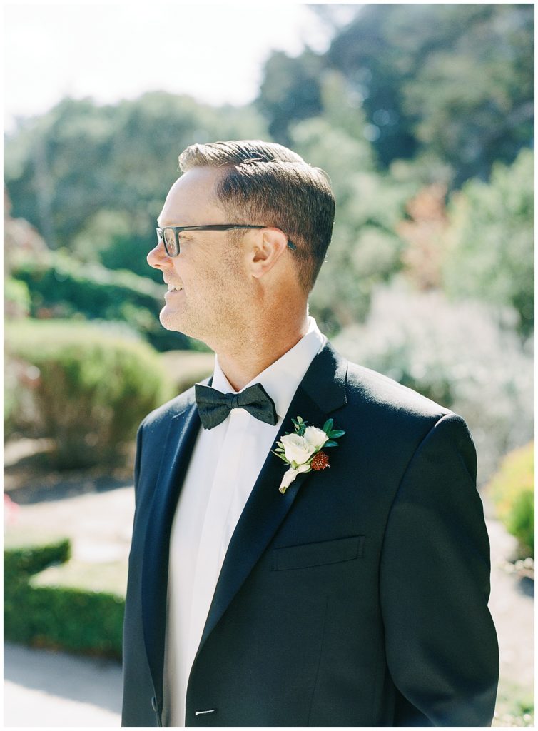 MPCC Beach House intimate wedding portrait of the groom in the garden by film photographer AGS Photo Art