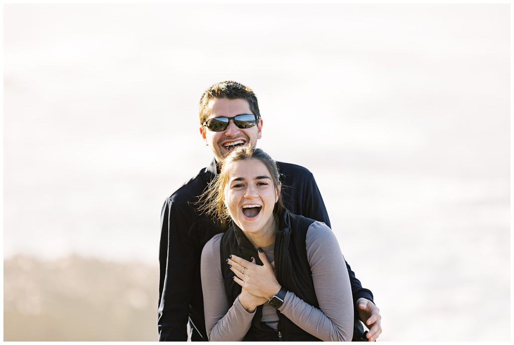 couple's Big Sur surprise proposal portrait after popping the question