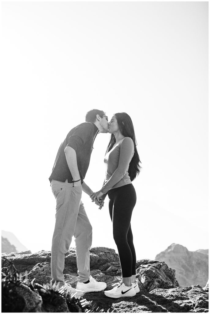 black and white Big Sur engagement photoshoot portrait