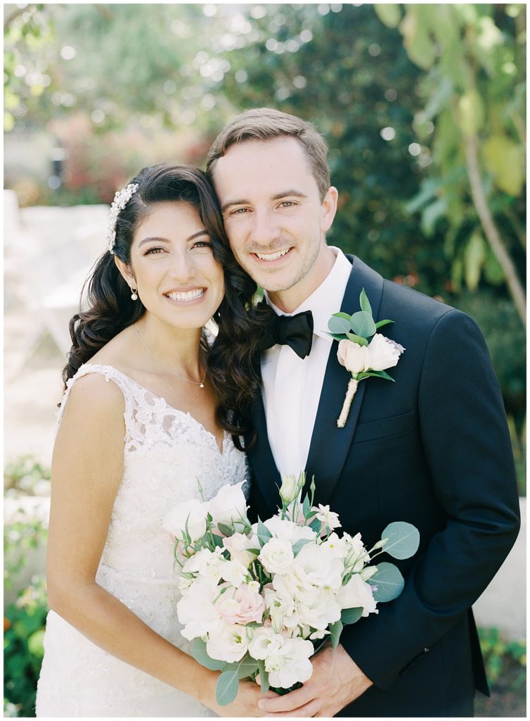 bride and groom Monterey wedding portrait in Memory Garden