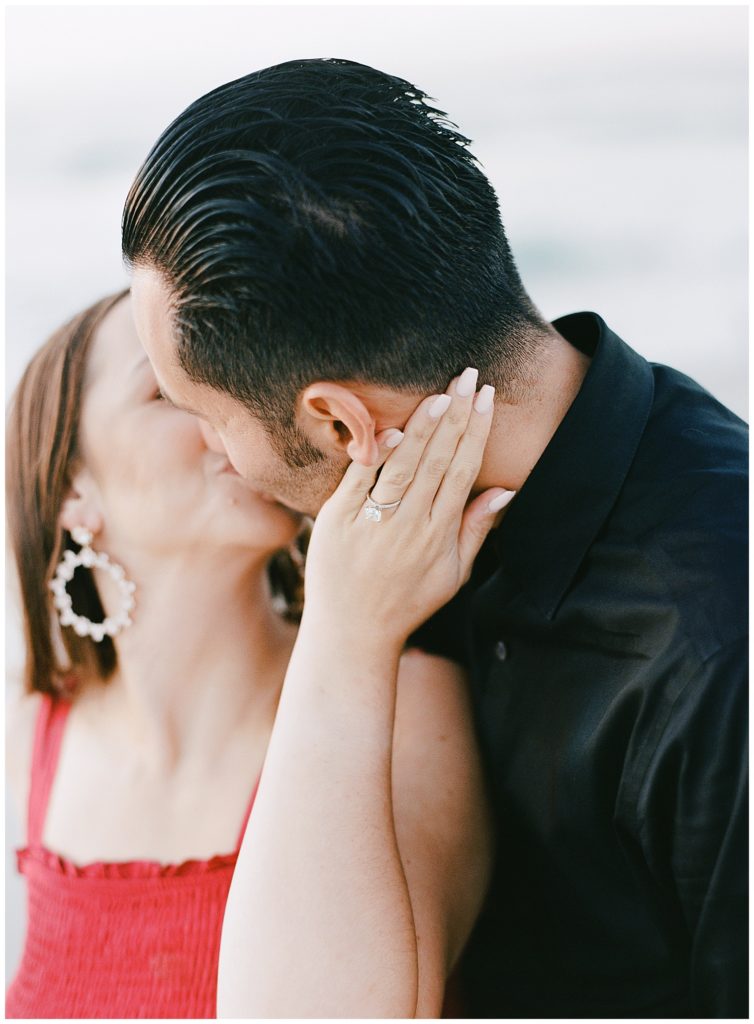 Pebble Beach engagement kiss portrait