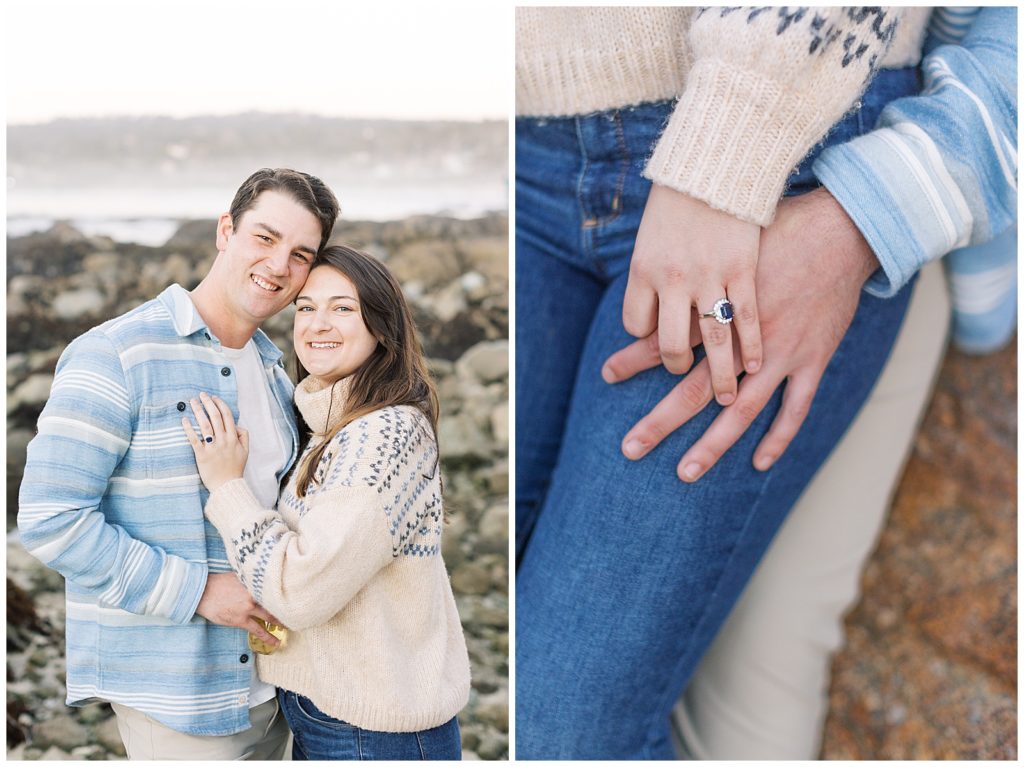 two images of a couple sitting together after Carmel-By-The-Sea Surprise Proposal