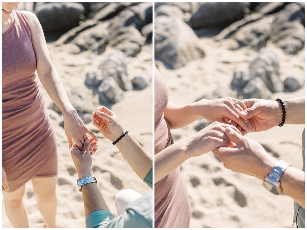 two images of the engagement ring from this Carmel surprise proposal
