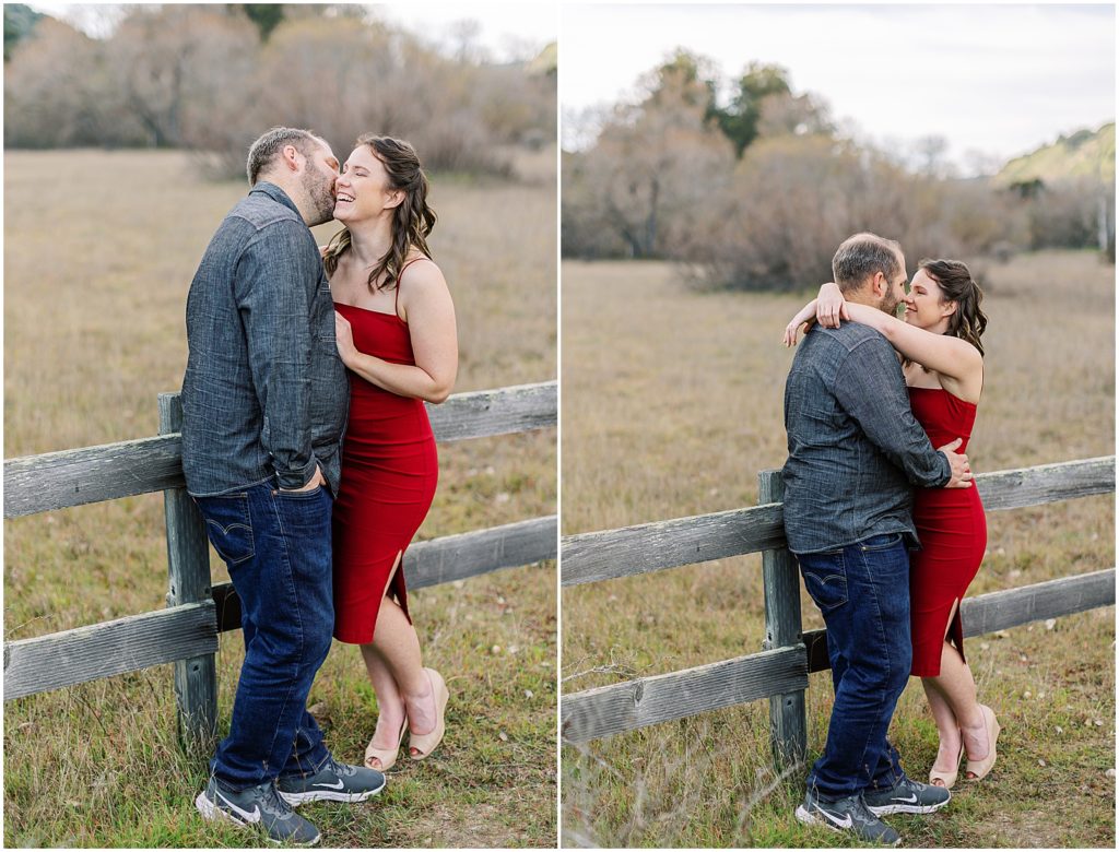 two images of a couples standing together during Carmel Valley Engagement Shoot