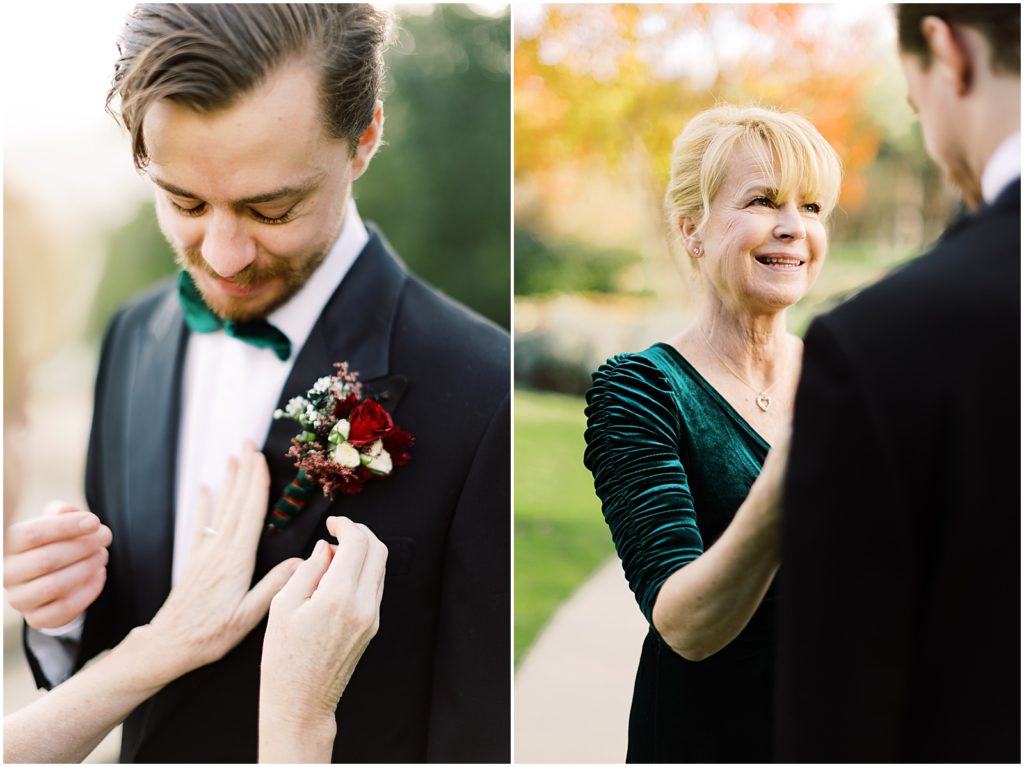 two images of the groom and his mother