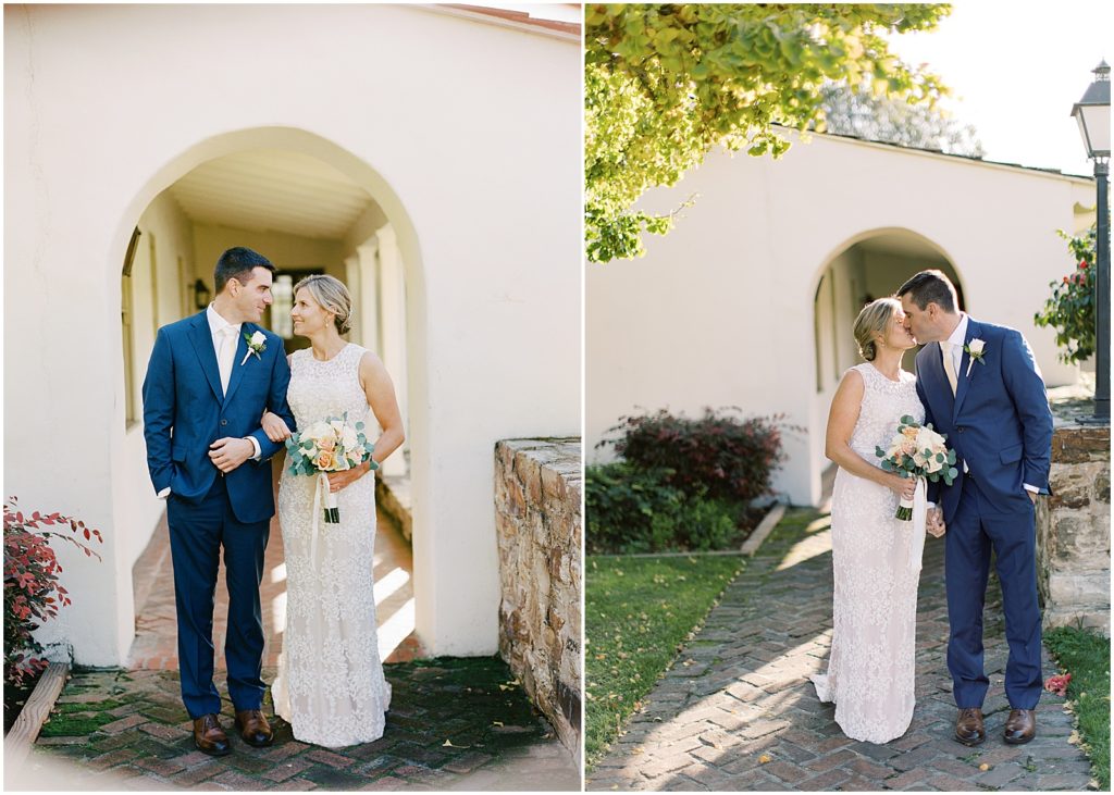 two images of the bride and groom on their wedding day photographed by Monterey wedding photographer