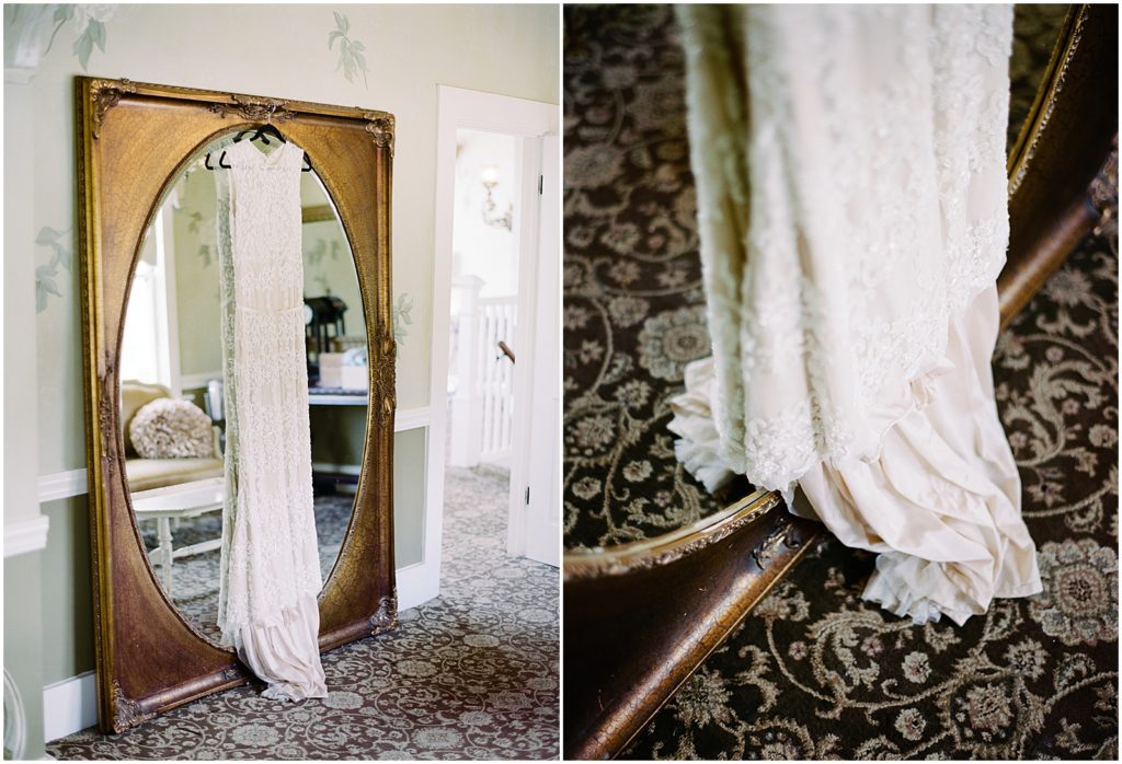 two images of the bride's wedding dress