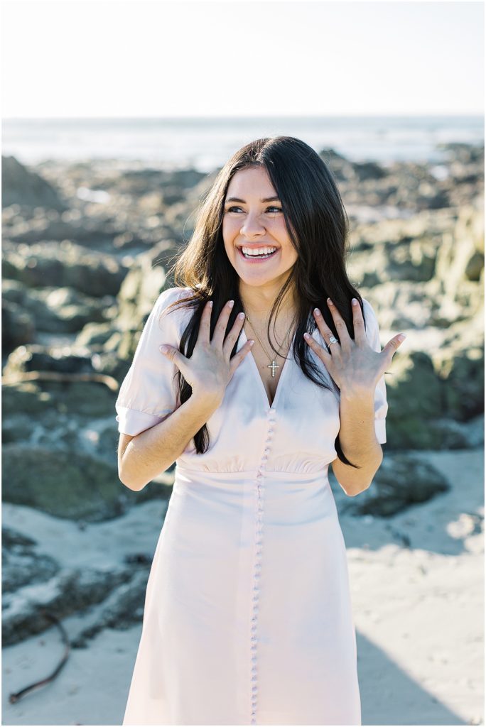 Portrait of a girl's reaction to her Pebble Beach Proposal