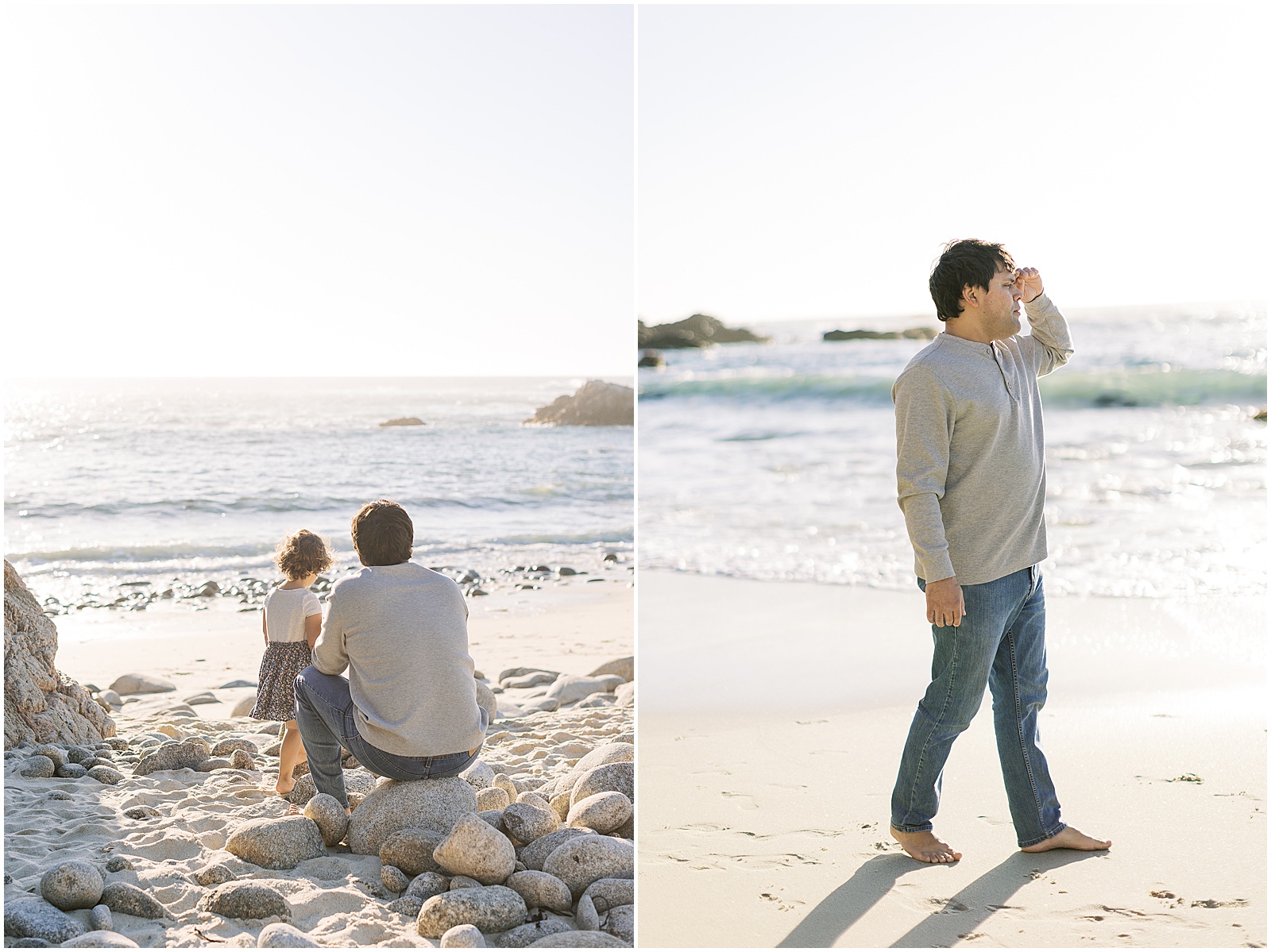 two images of a husband with a child for Big Sur family shoot