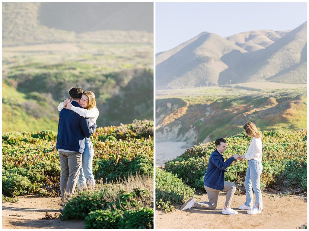 two images of a couple celebrating their Big Sur proposal