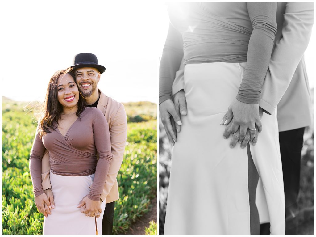 two images of a couple standing together for Calla Lilly Valley Proposal