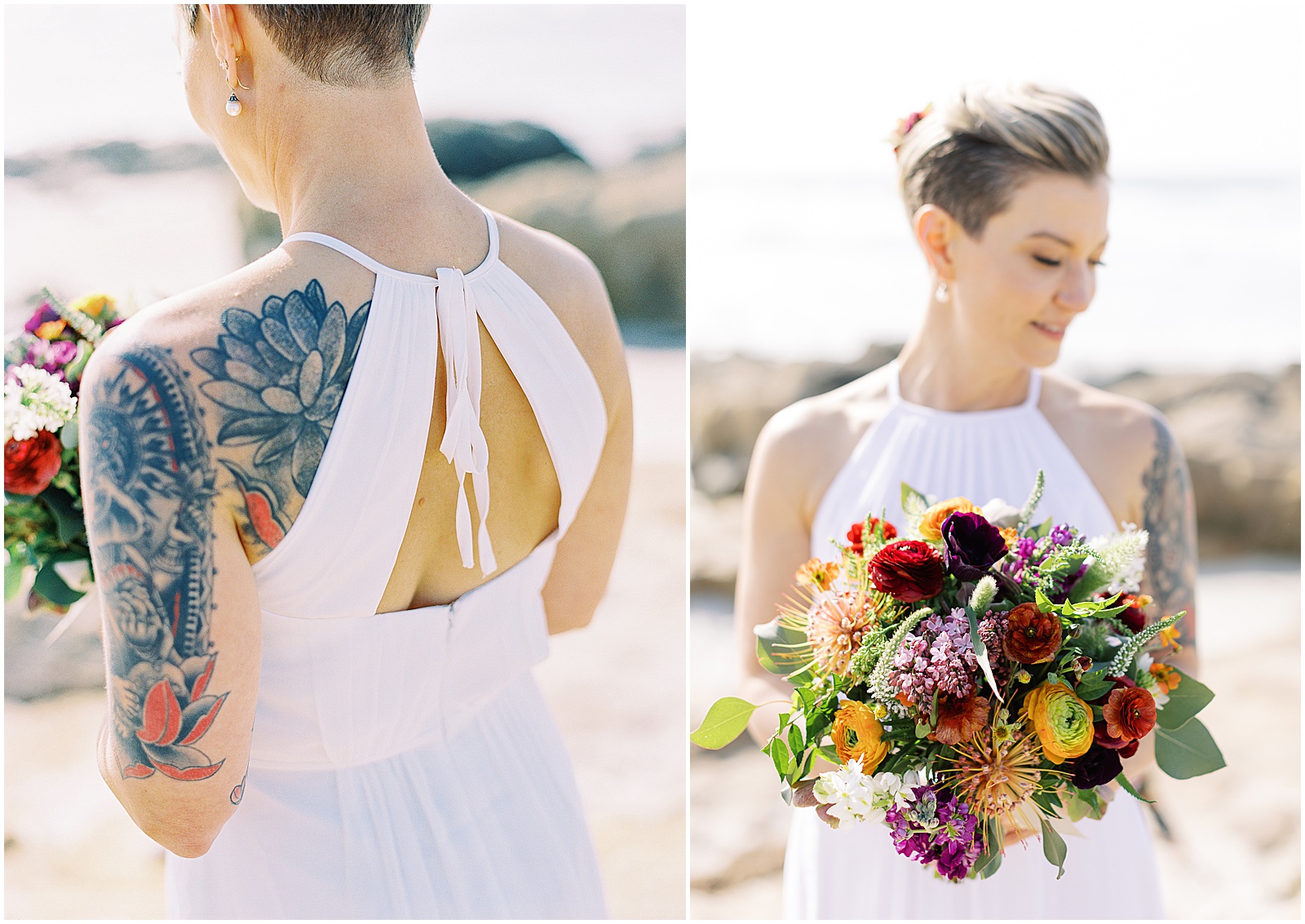two bridal portraits in Pebble Beach Elopement
