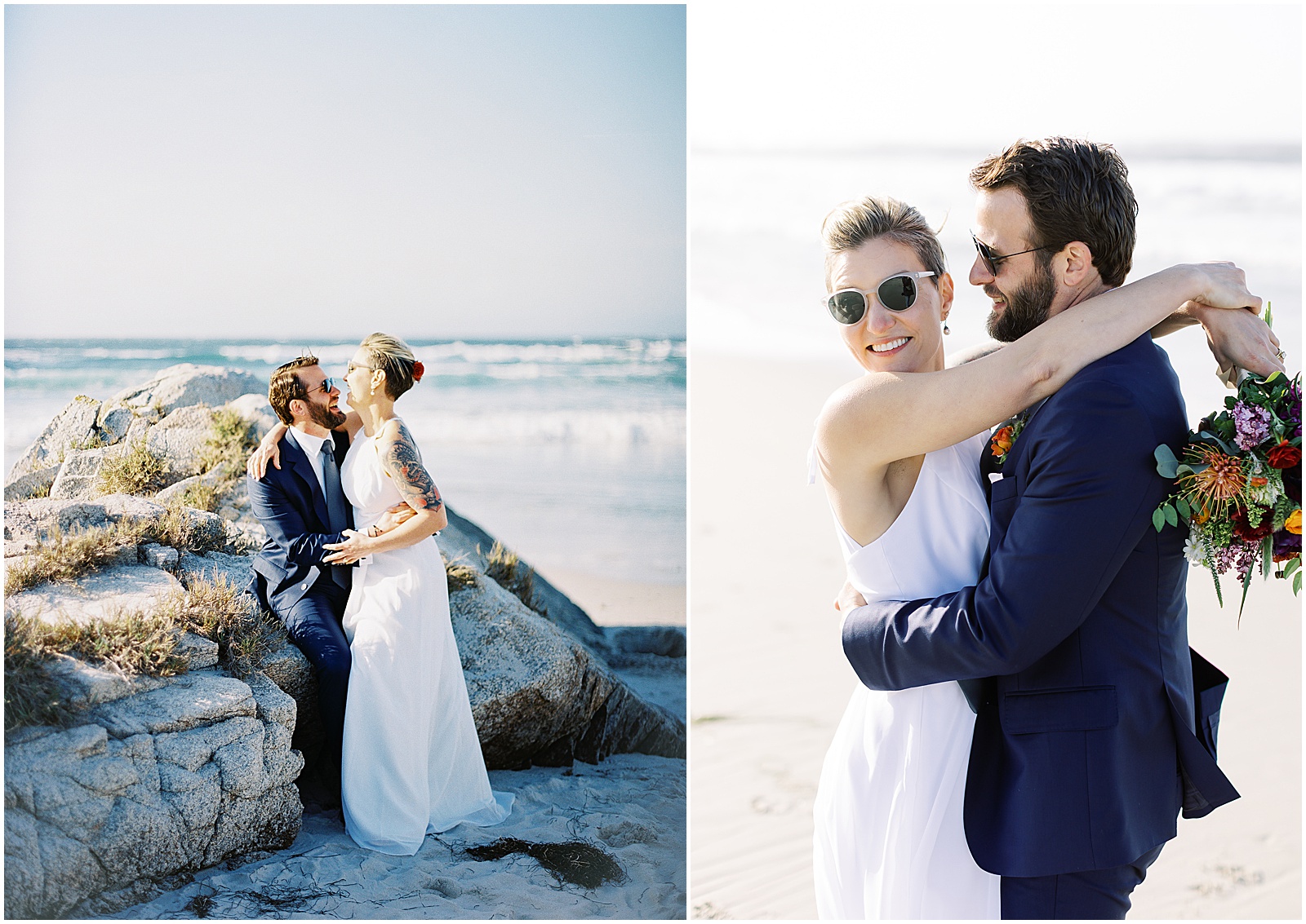 two images of bride and groom at Pebble Beach Elopement