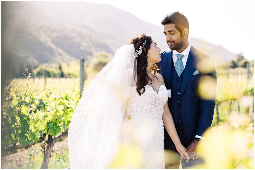 Portrait of the bride and groom in a vineyard by film photographer AGS Photo Art