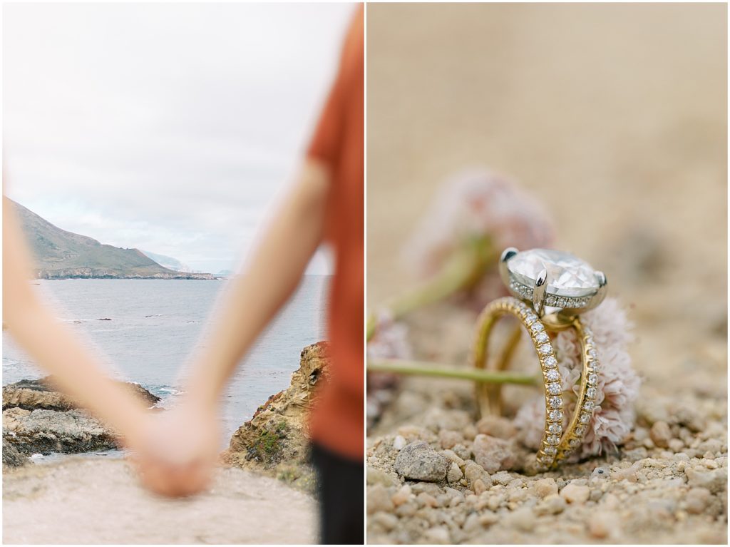 portrait of engagement ring displayed in sand by film photographer AGS Photo Art 