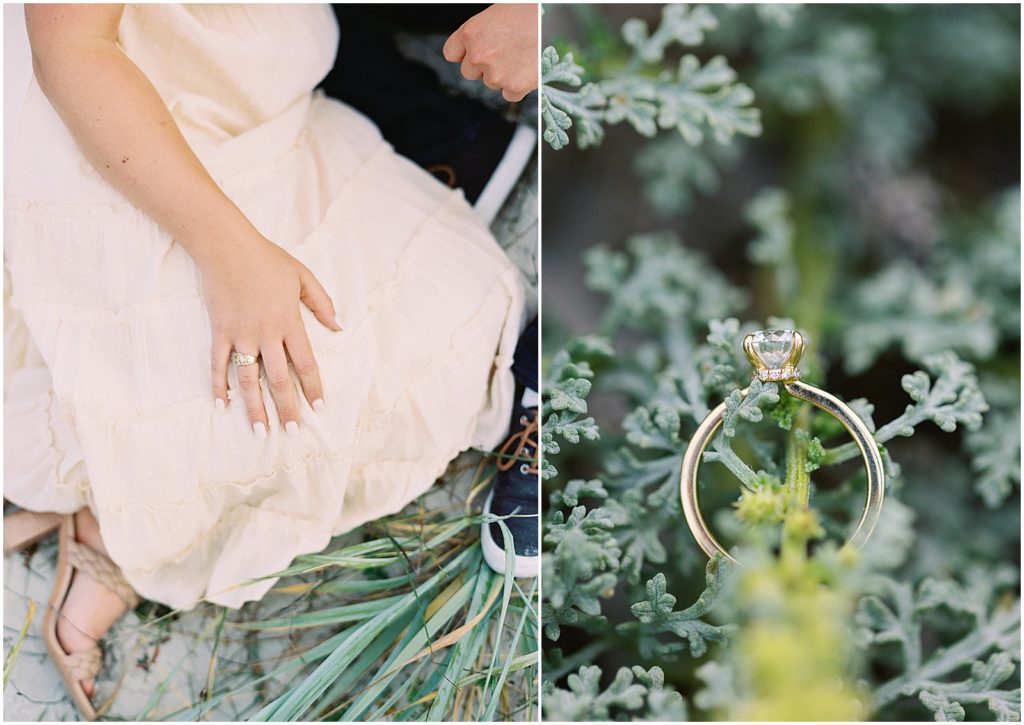 portrait of engagement ring on display in greenery by film photographer AGS Photo Art