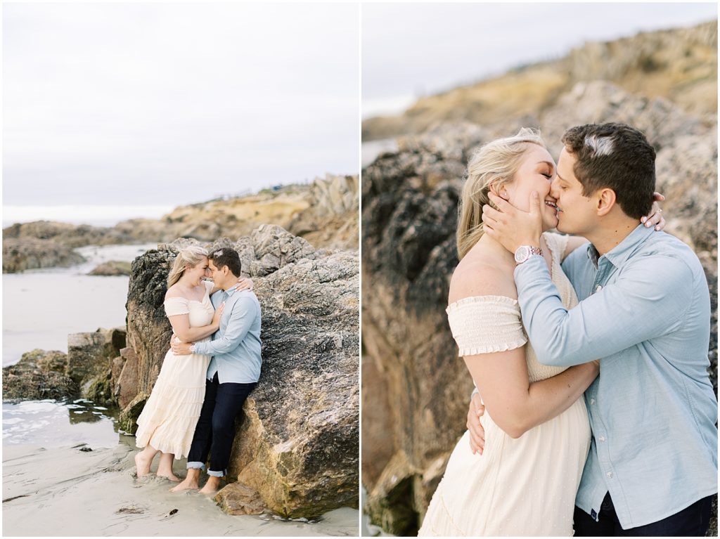 portrait of couple sharing kiss on beach by film photographer AGS Photo Art